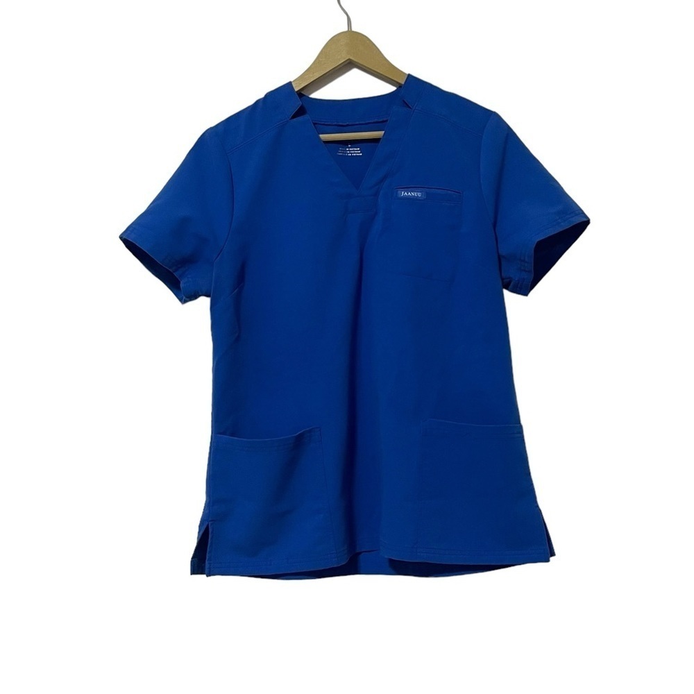 Jaanuu Women’s Blue Short Sleeve Scrub Top Size Large Nurse Doctor